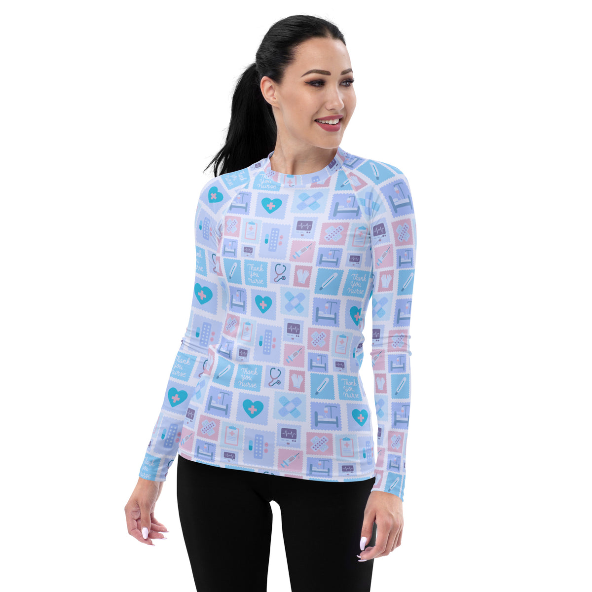 Women's Blue Nurse Icon Long Sleeve Rash Guard Swim Shirt – Buttery Soft, Sun Safe UPF 50+ Protection, Quick Dry & 4-Way Stretch Comfort