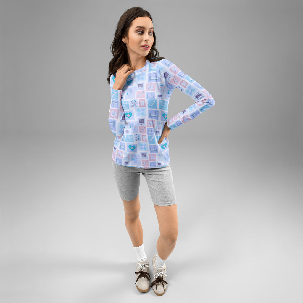 Women's Blue Nurse Icon Long Sleeve Rash Guard Swim Shirt – Buttery Soft, Sun Safe UPF 50+ Protection, Quick Dry & 4-Way Stretch Comfort