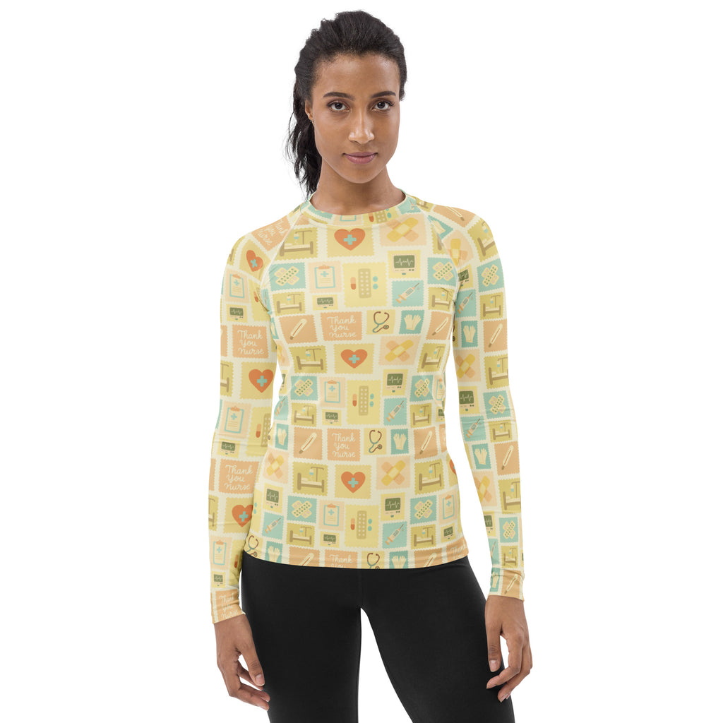 Women's Yellow Nurse Icon Long Sleeve Rash Guard Swim Shirt – Buttery Soft, Sun Safe UPF 50+ Protection, Quick Dry & 4-Way Stretch Comfort