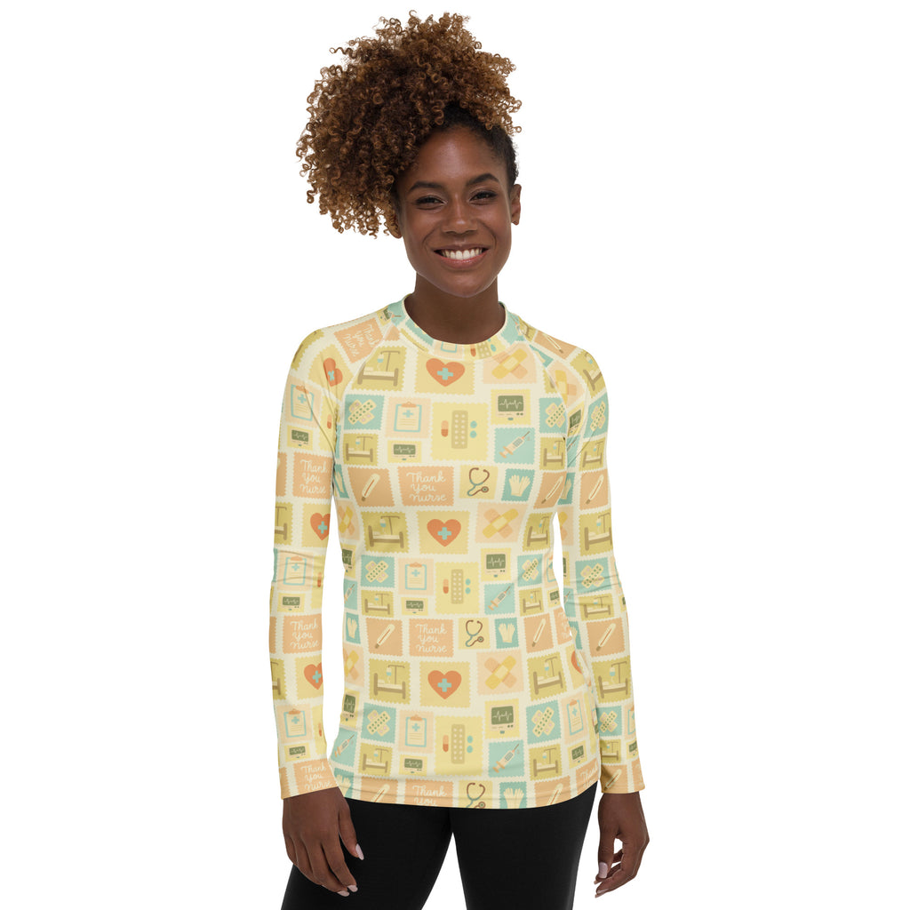 Women's Yellow Nurse Icon Long Sleeve Rash Guard Swim Shirt – Buttery Soft, Sun Safe UPF 50+ Protection, Quick Dry & 4-Way Stretch Comfort