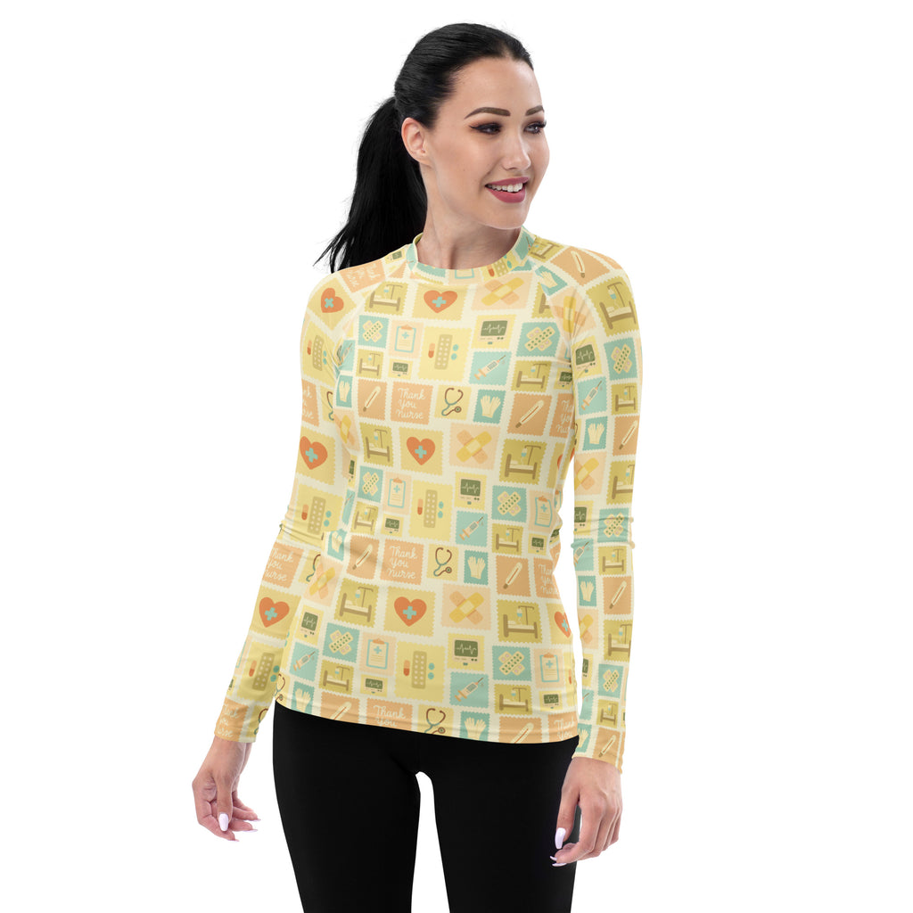 Women's Yellow Nurse Icon Long Sleeve Rash Guard Swim Shirt – Buttery Soft, Sun Safe UPF 50+ Protection, Quick Dry & 4-Way Stretch Comfort