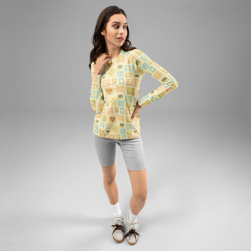 Women's Yellow Nurse Icon Long Sleeve Rash Guard Swim Shirt – Buttery Soft, Sun Safe UPF 50+ Protection, Quick Dry & 4-Way Stretch Comfort