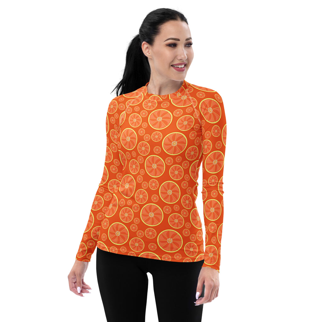 Women's Orange Citrus Long Sleeve Rash Guard Swim Shirt – Buttery Soft, Sun Safe UPF 50+ Protection, Quick Dry & 4-Way Stretch Comfort