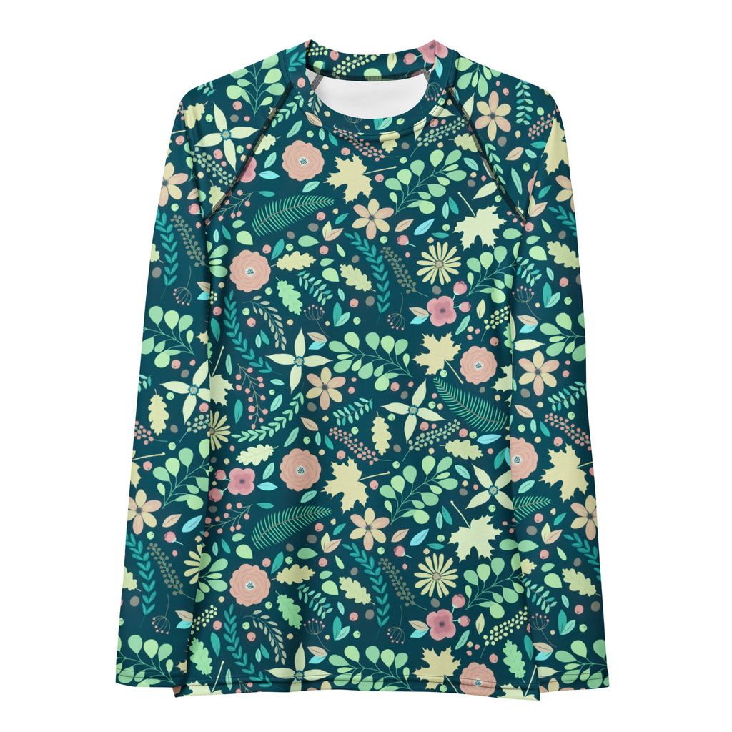 Women's Dark Green Floral Long Sleeve Rash Guard Swim Shirt – Buttery Soft, Sun Safe UPF 50+ Protection, Quick Dry & 4-Way Stretch Comfort