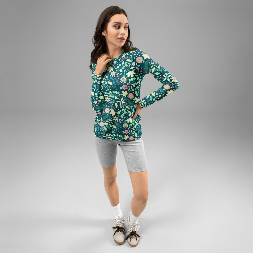 Women's Dark Green Floral Long Sleeve Rash Guard Swim Shirt – Buttery Soft, Sun Safe UPF 50+ Protection, Quick Dry & 4-Way Stretch Comfort