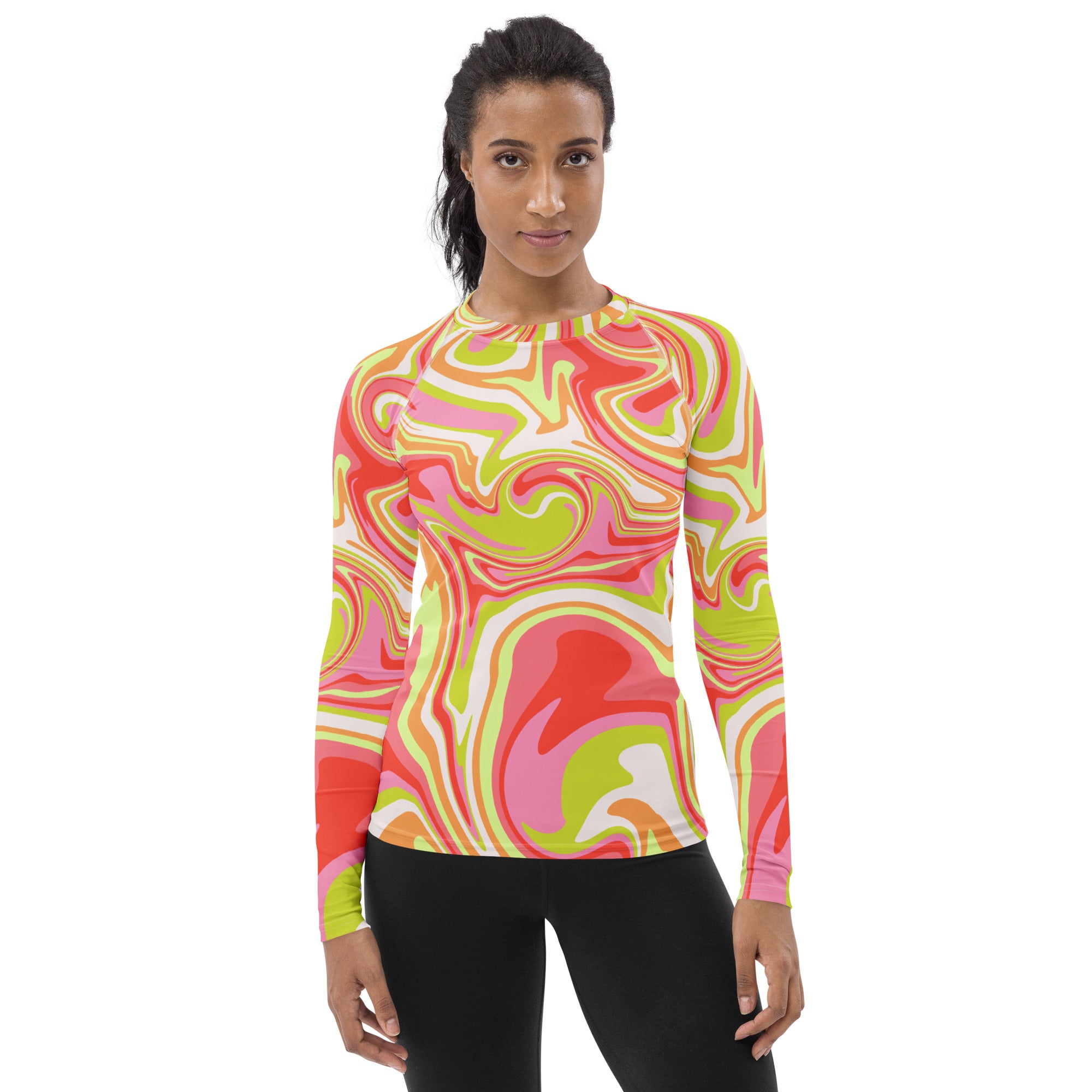 Women's Retro Swirl Long Sleeve Rash Guard Swim Shirt – Buttery Soft, Sun Safe UPF 50+ Protection, Quick Dry & 4-Way Stretch Comfort