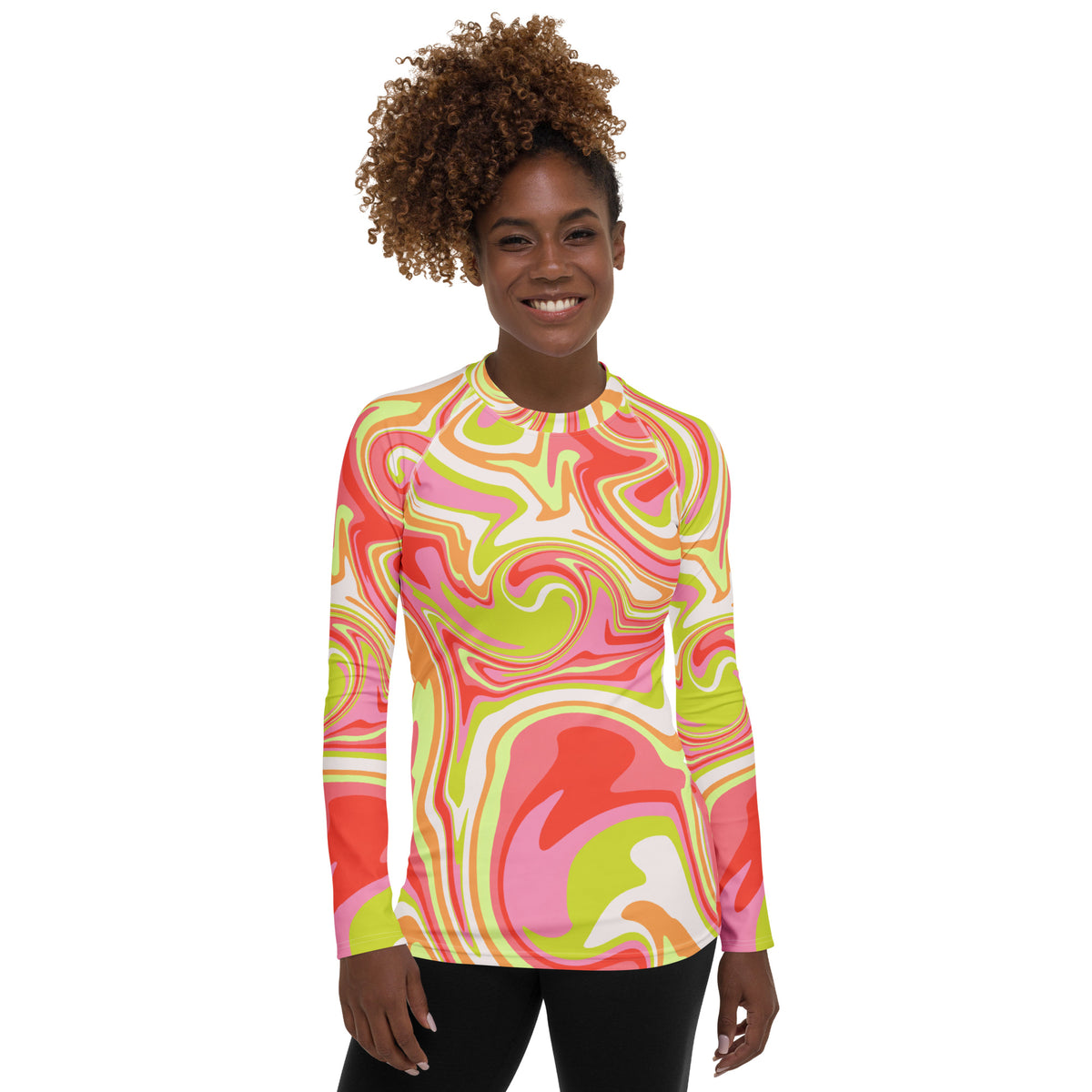 Women's Retro Swirl Long Sleeve Rash Guard Swim Shirt – Buttery Soft, Sun Safe UPF 50+ Protection, Quick Dry & 4-Way Stretch Comfort