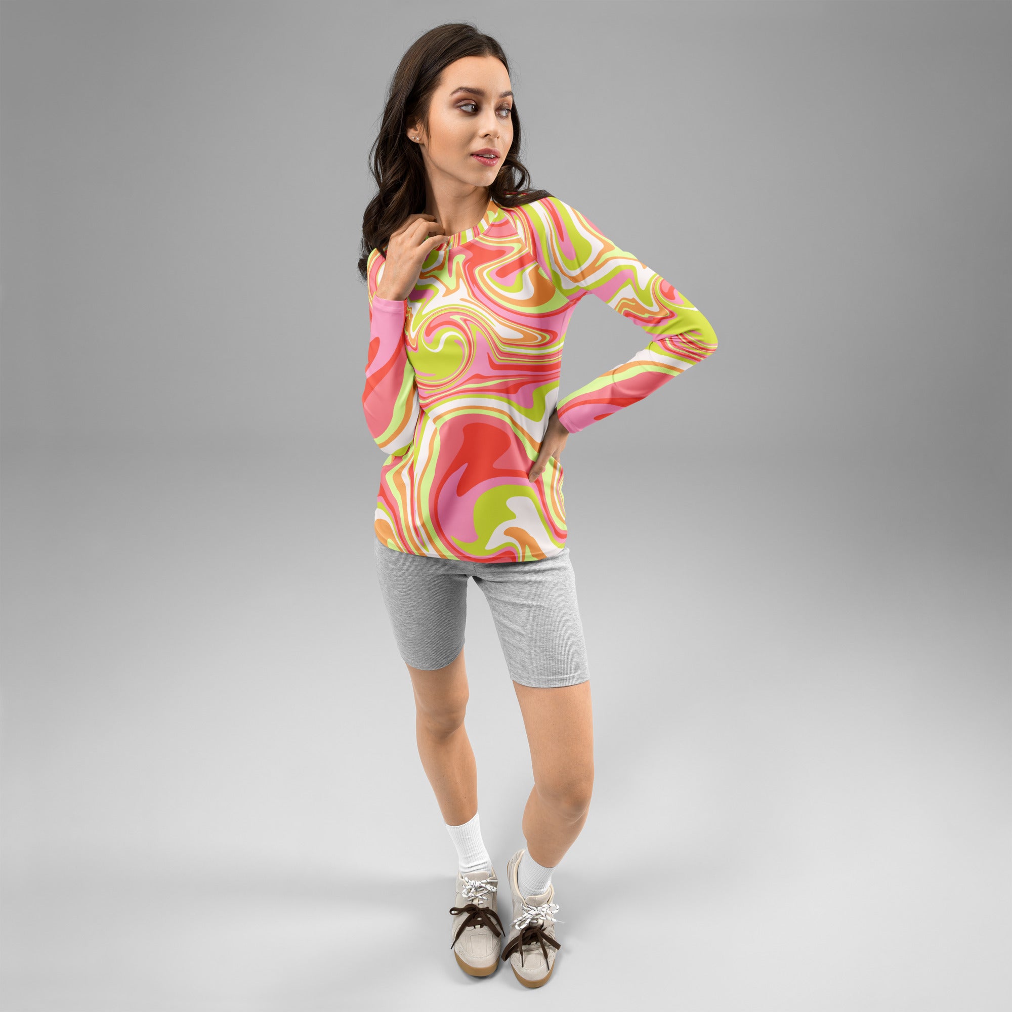 Women's Retro Swirl Long Sleeve Rash Guard Swim Shirt – Buttery Soft, Sun Safe UPF 50+ Protection, Quick Dry & 4-Way Stretch Comfort