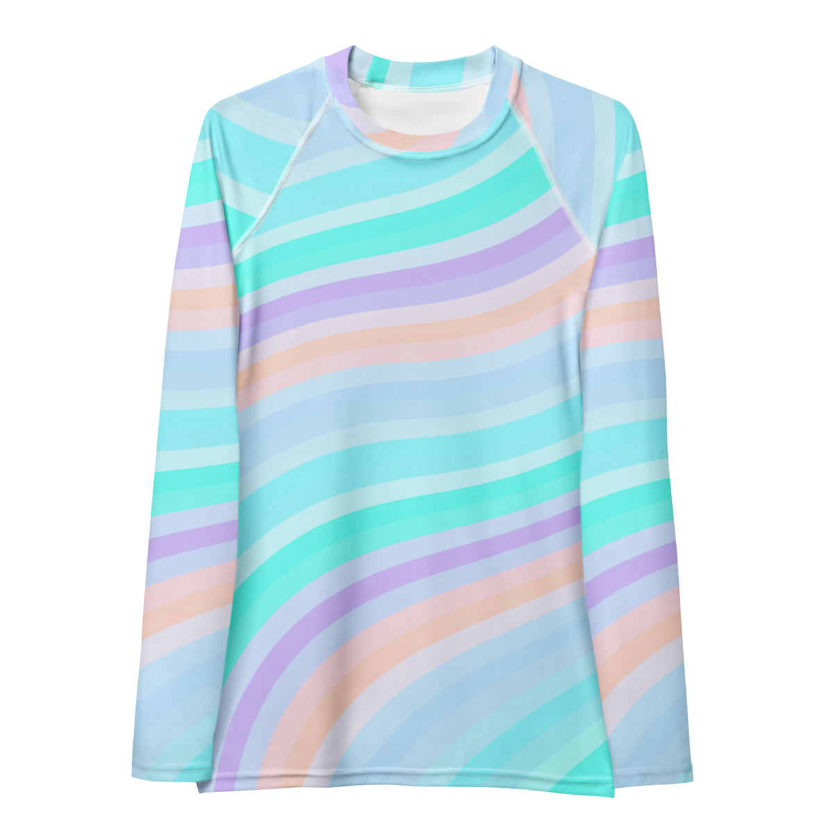 Women's Pastel Ocean Wave Long Sleeve Rash Guard Swim Shirt – Buttery Soft, Sun Safe UPF 50+ Protection, Quick Dry & 4-Way Stretch Comfort