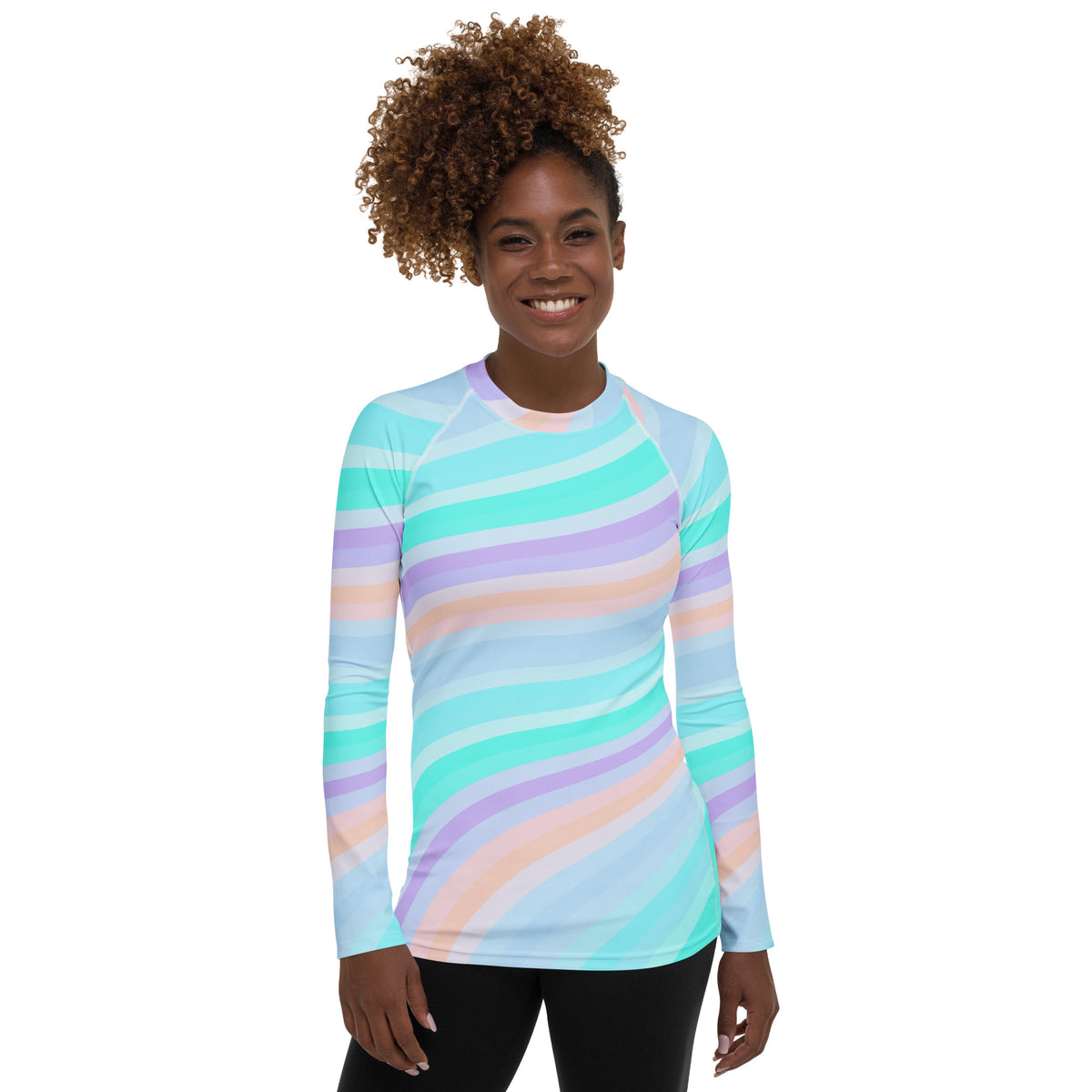 Women's Pastel Ocean Wave Long Sleeve Rash Guard Swim Shirt – Buttery Soft, Sun Safe UPF 50+ Protection, Quick Dry & 4-Way Stretch Comfort
