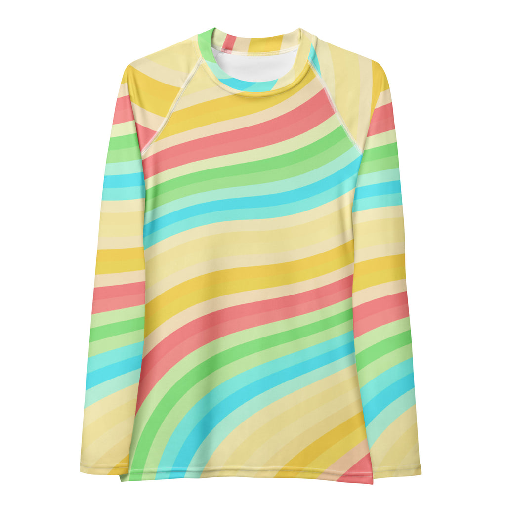 Women's Summer Rainbow Wave Long Sleeve Rash Guard Swim Shirt – Buttery Soft, Sun Safe UPF 50+ Protection, Quick Dry & 4-Way Stretch Comfort