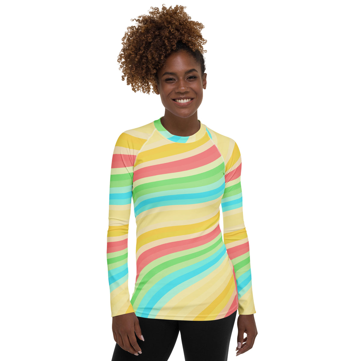 Women's Summer Rainbow Wave Long Sleeve Rash Guard Swim Shirt – Buttery Soft, Sun Safe UPF 50+ Protection, Quick Dry & 4-Way Stretch Comfort