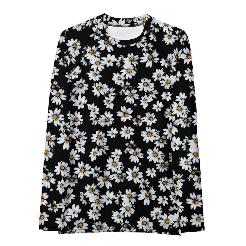 Women's Black Daisy Long Sleeve Rash Guard Swim Shirt – Buttery Soft, Sun Safe UPF 50+ Protection, Quick Dry & 4-Way Stretch Comfort