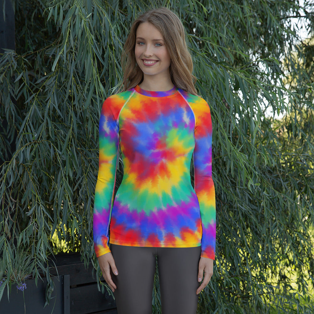 Women's Rainbow Tie Dye Long Sleeve Rash Guard Swim Shirt – Buttery Soft, Sun Safe UPF 50+ Protection, Quick Dry & 4-Way Stretch Comfort