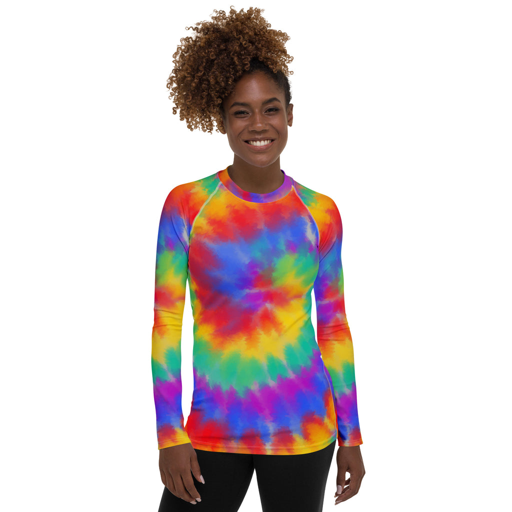 Women's Rainbow Tie Dye Long Sleeve Rash Guard Swim Shirt – Buttery Soft, Sun Safe UPF 50+ Protection, Quick Dry & 4-Way Stretch Comfort