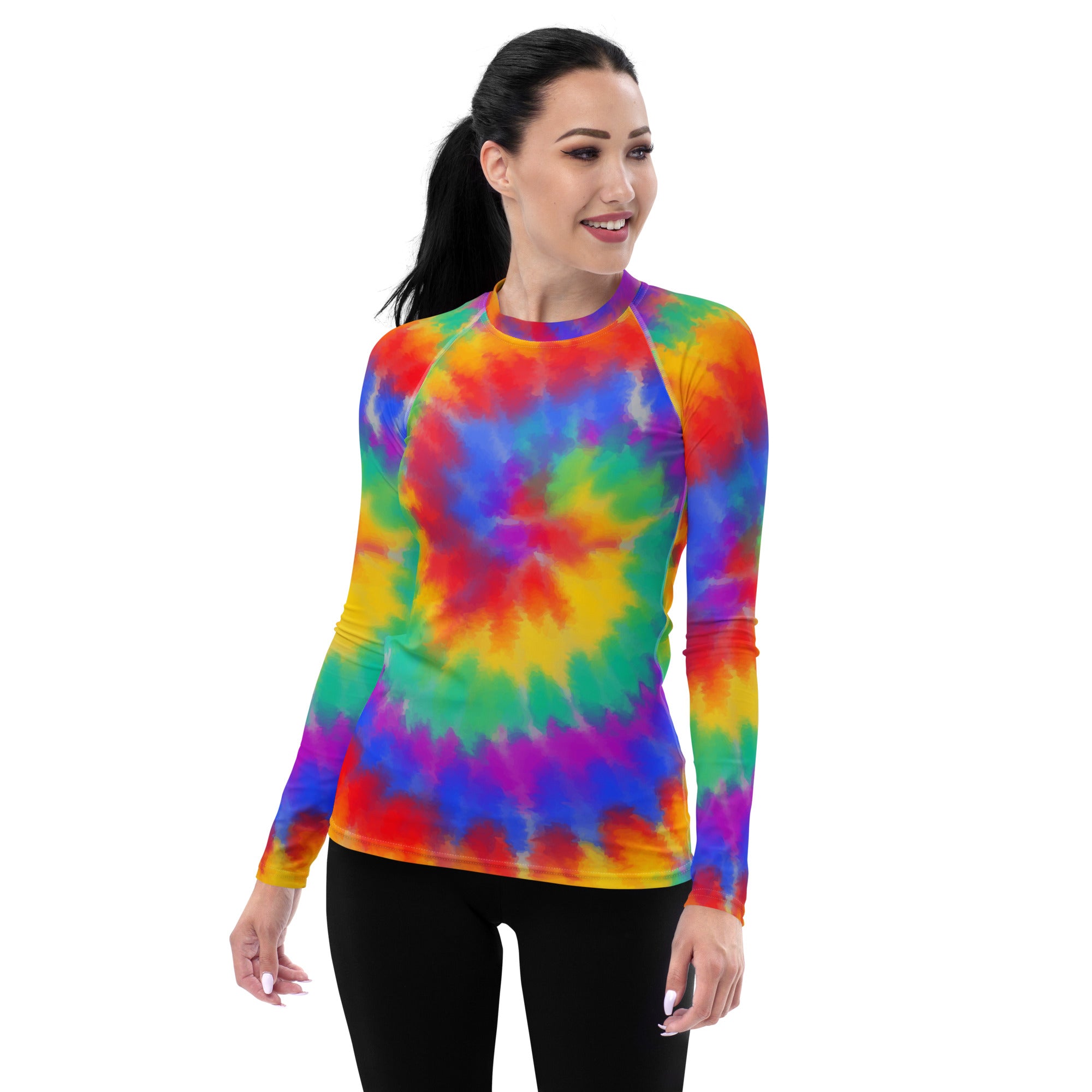 Women's Rainbow Tie Dye Long Sleeve Rash Guard Swim Shirt – Buttery Soft, Sun Safe UPF 50+ Protection, Quick Dry & 4-Way Stretch Comfort