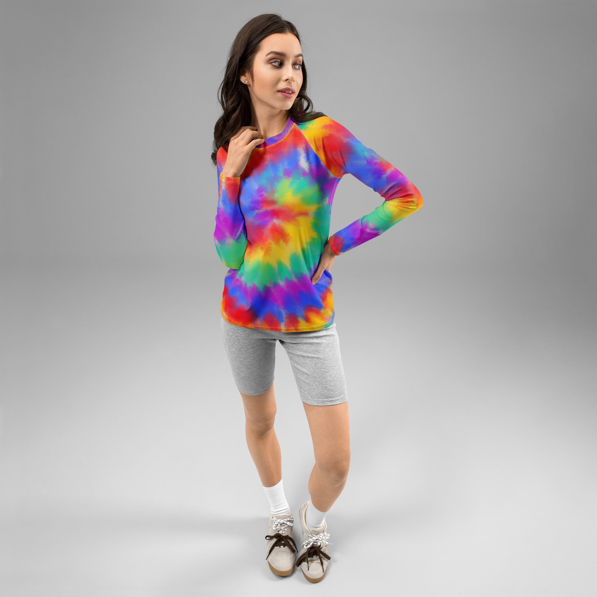 Women's Rainbow Tie Dye Long Sleeve Rash Guard Swim Shirt – Buttery Soft, Sun Safe UPF 50+ Protection, Quick Dry & 4-Way Stretch Comfort