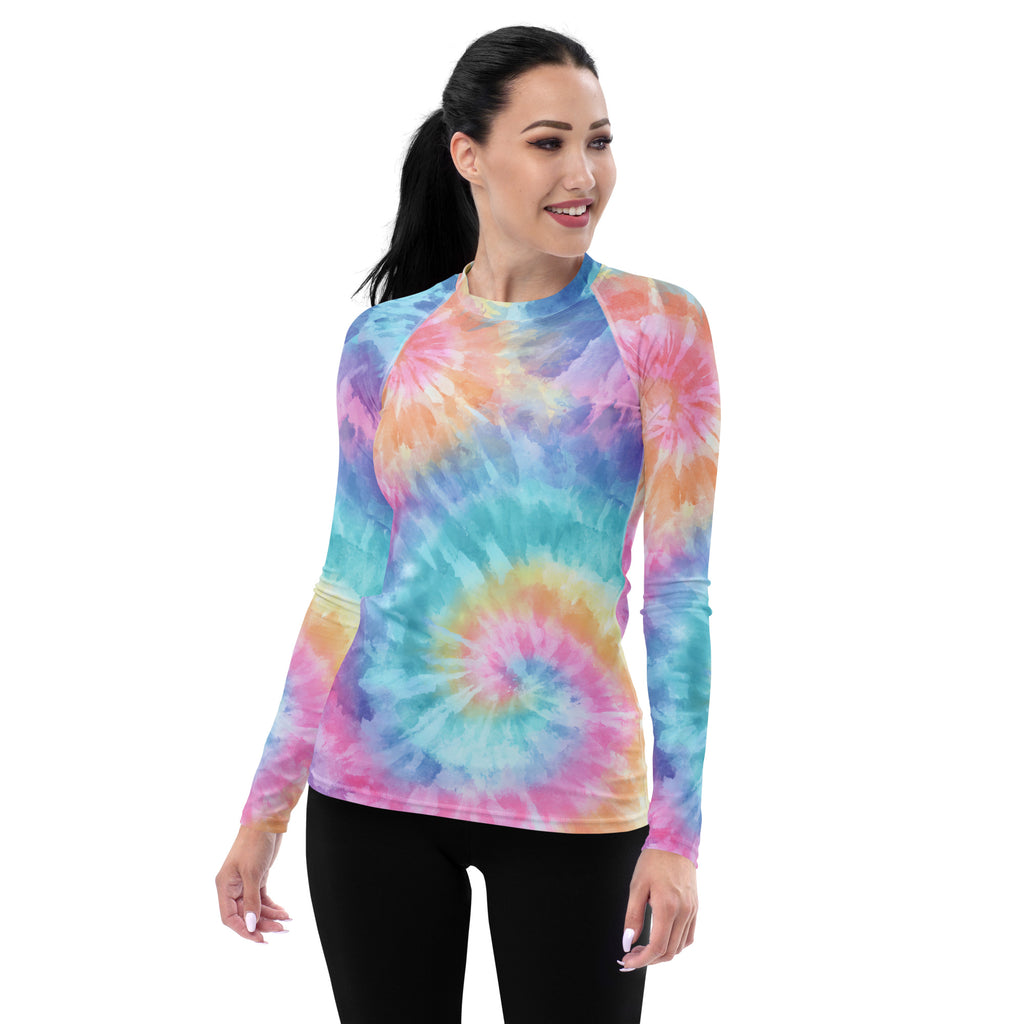 Women's Pastel Tie Dye Long Sleeve Rash Guard Swim Shirt – Buttery Soft, Sun Safe UPF 50+ Protection, Quick Dry & 4-Way Stretch Comfort