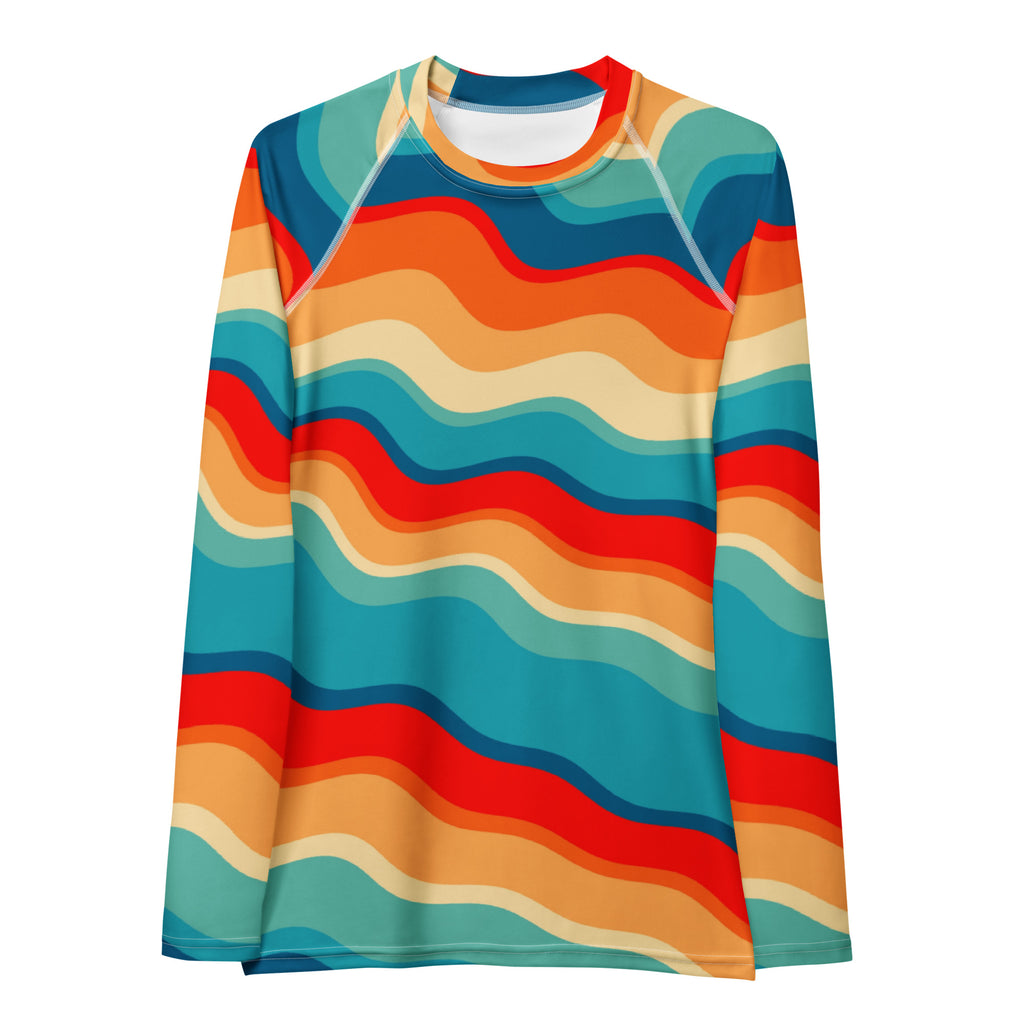 Women's Retro Wavy Stripe Long Sleeve Rash Guard Swim Shirt – Buttery Soft, Sun Safe UPF 50+ Protection, Quick Dry & 4-Way Stretch Comfort