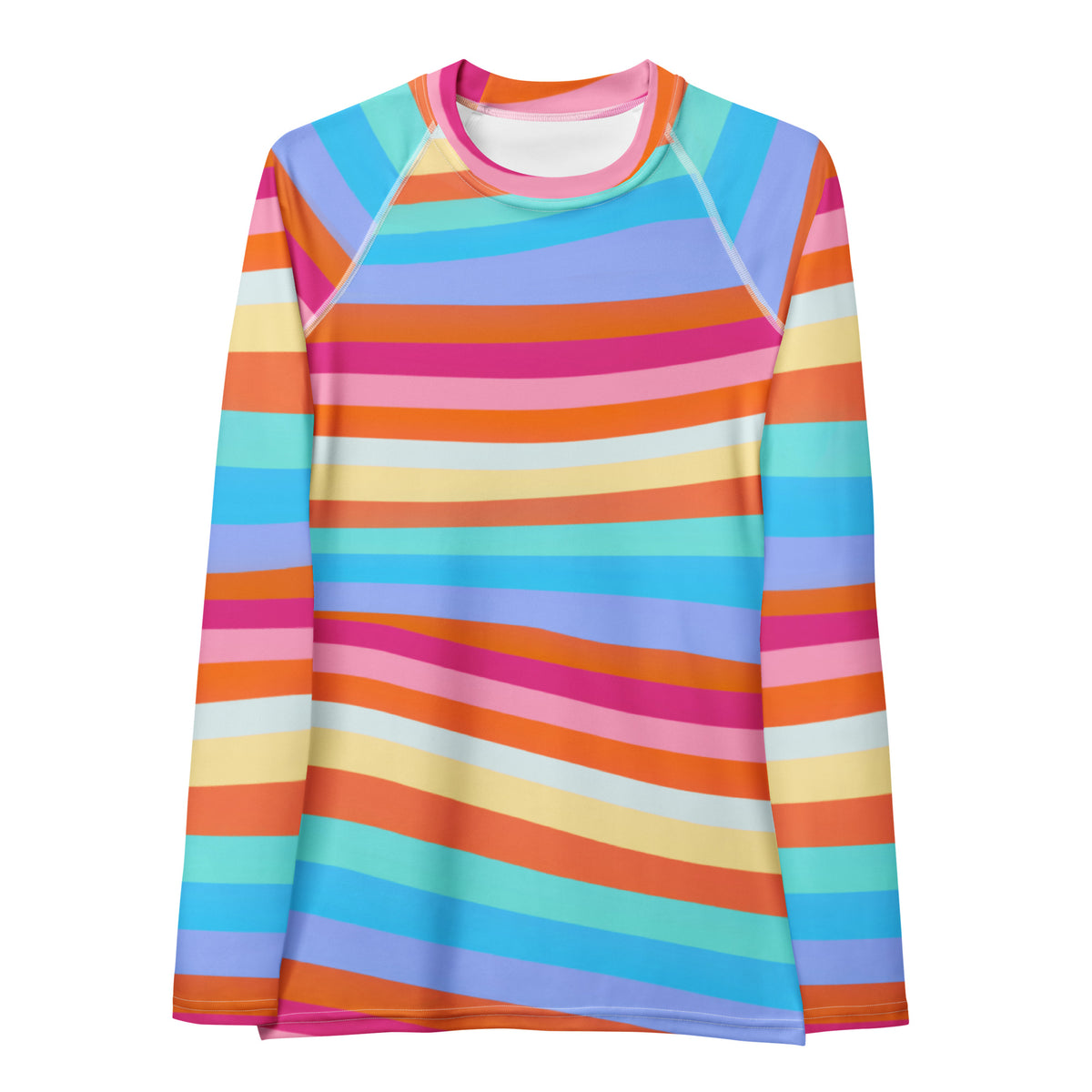 Women's Colorful Wavy Sand Stripe Long Sleeve Rash Guard Swim Shirt – Buttery Soft, Sun Safe UPF 50+ Protection, Quick Dry & 4-Way Stretch Comfort