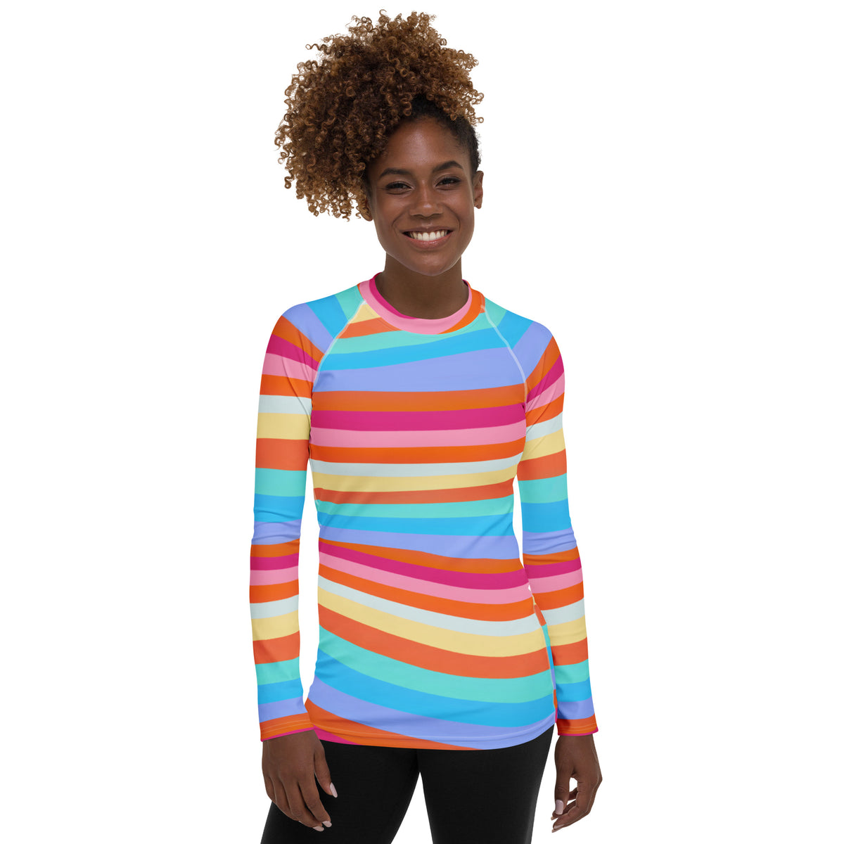 Women's Colorful Wavy Sand Stripe Long Sleeve Rash Guard Swim Shirt – Buttery Soft, Sun Safe UPF 50+ Protection, Quick Dry & 4-Way Stretch Comfort