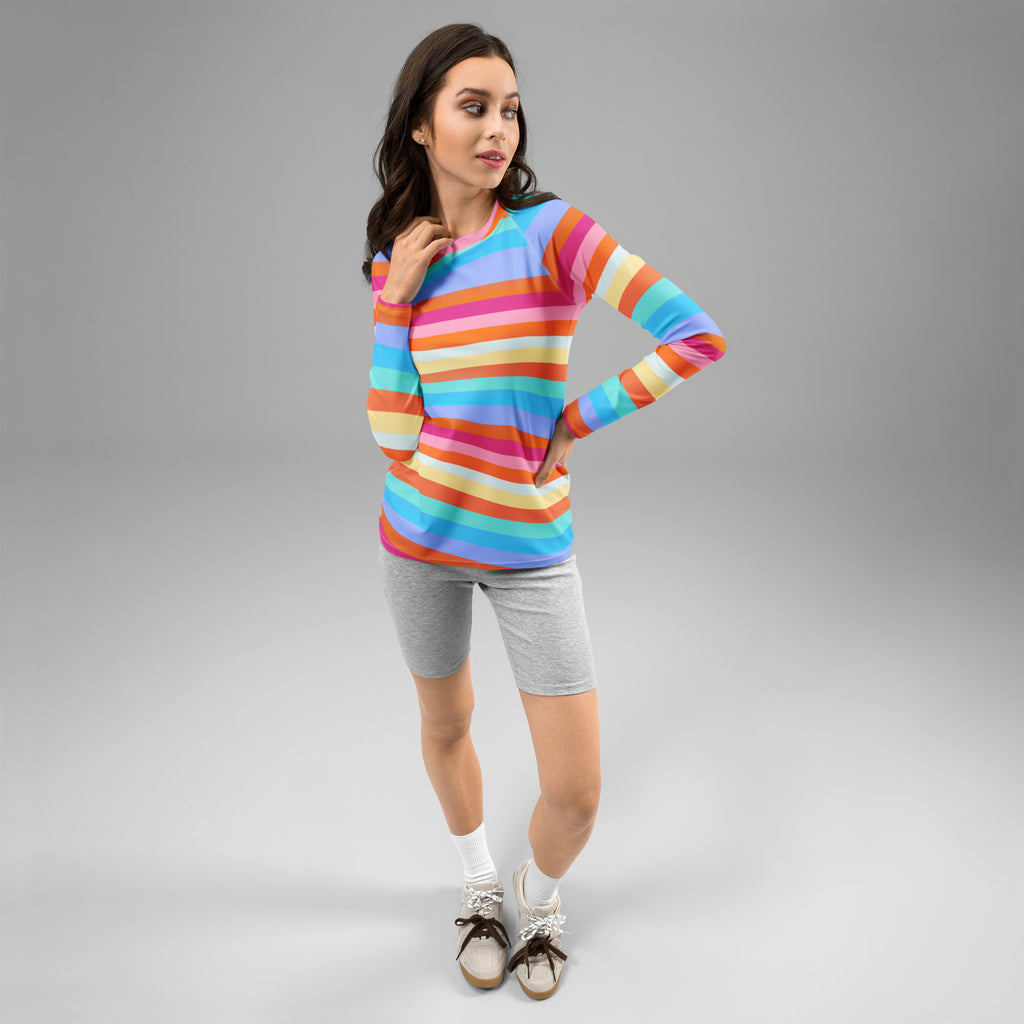 Women's Colorful Wavy Sand Stripe Long Sleeve Rash Guard Swim Shirt – Buttery Soft, Sun Safe UPF 50+ Protection, Quick Dry & 4-Way Stretch Comfort