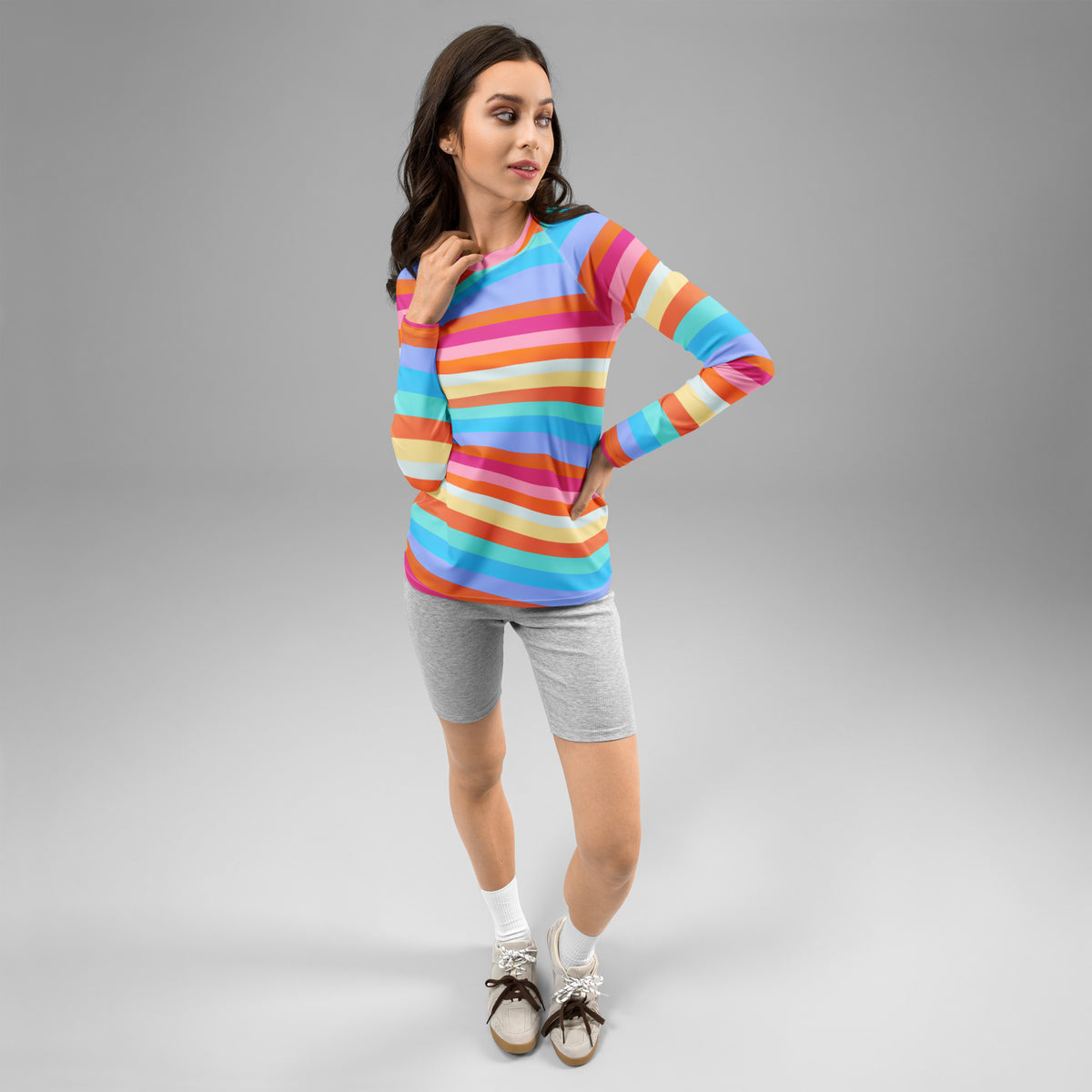 Women's Colorful Wavy Sand Stripe Long Sleeve Rash Guard Swim Shirt – Buttery Soft, Sun Safe UPF 50+ Protection, Quick Dry & 4-Way Stretch Comfort
