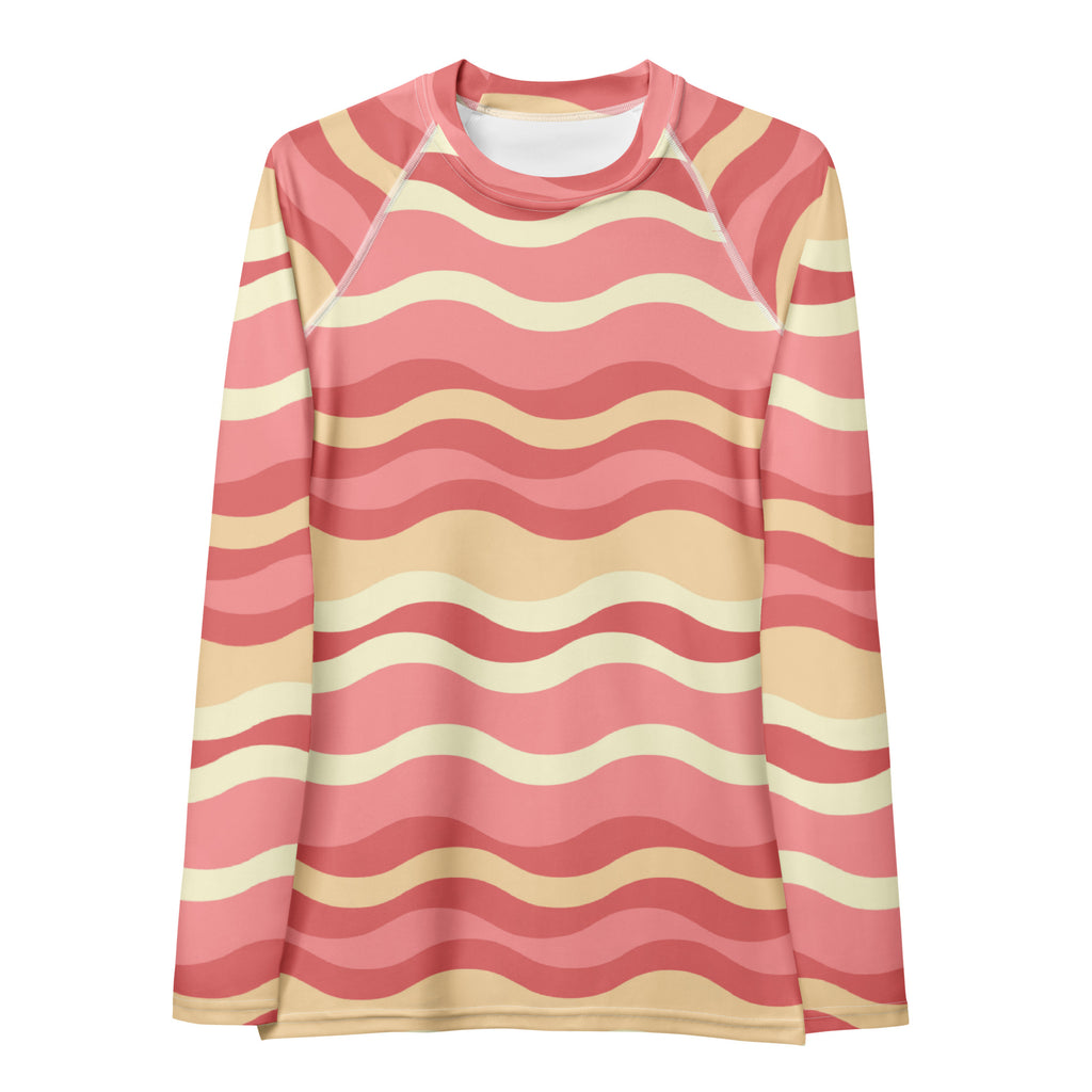 Women's Pink Wavy Stripe Long Sleeve Rash Guard Swim Shirt – Buttery Soft, Sun Safe UPF 50+ Protection, Quick Dry & 4-Way Stretch Comfort