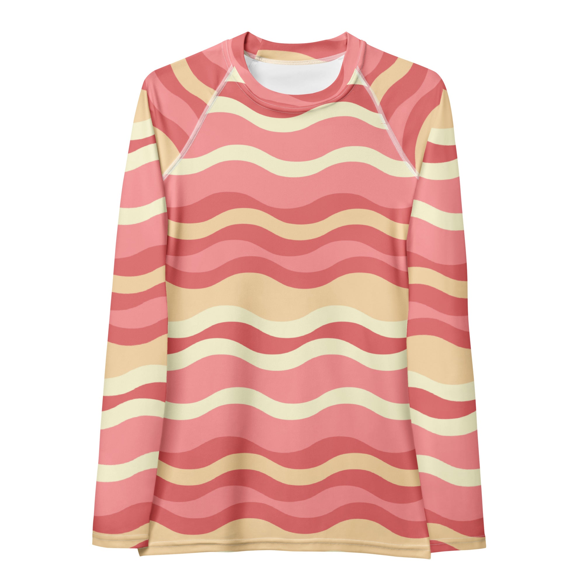 Women's Pink Wavy Stripe Long Sleeve Rash Guard Swim Shirt – Buttery Soft, Sun Safe UPF 50+ Protection, Quick Dry & 4-Way Stretch Comfort