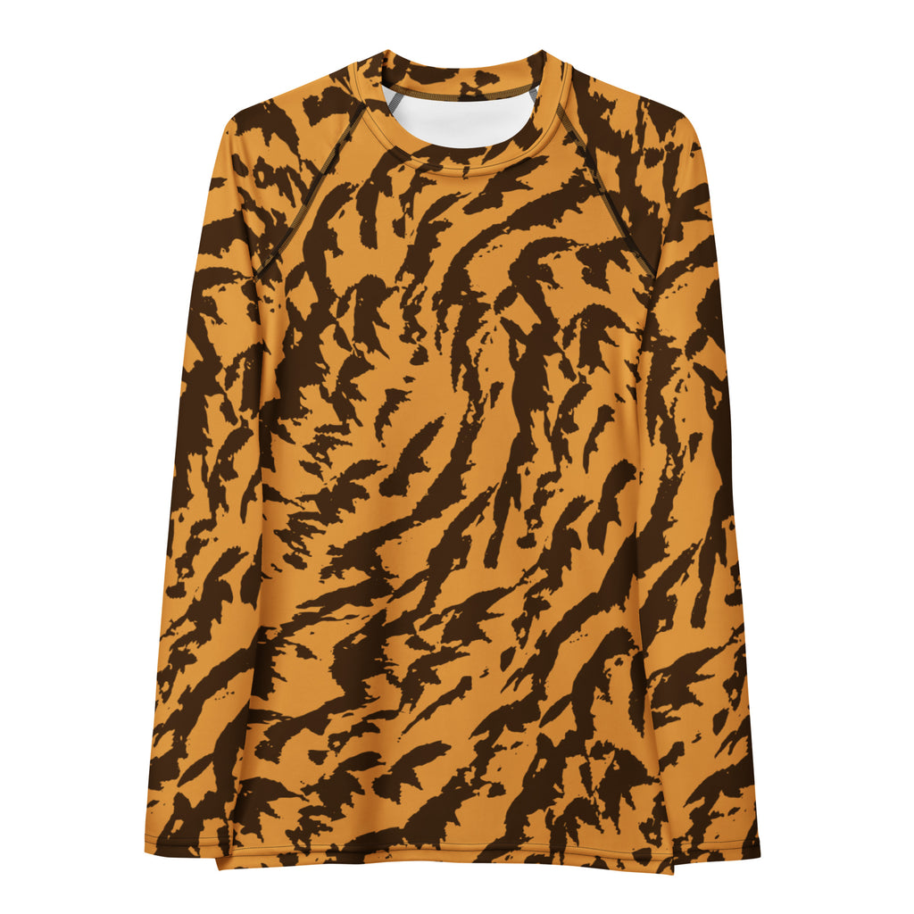 Women's Orange Tiger Print Long Sleeve Rash Guard Swim Shirt – Buttery Soft, Sun Safe UPF 50+ Protection, Quick Dry & 4-Way Stretch Comfort