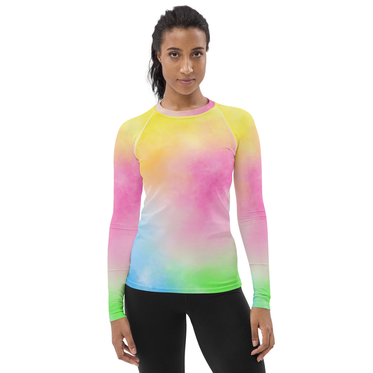 Women's Pastel Rainbow Ombre Tie Dye Long Sleeve Rash Guard Swim Shirt – Buttery Soft, Sun Safe UPF 50+ Protection, Quick Dry & 4-Way Stretch Comfort