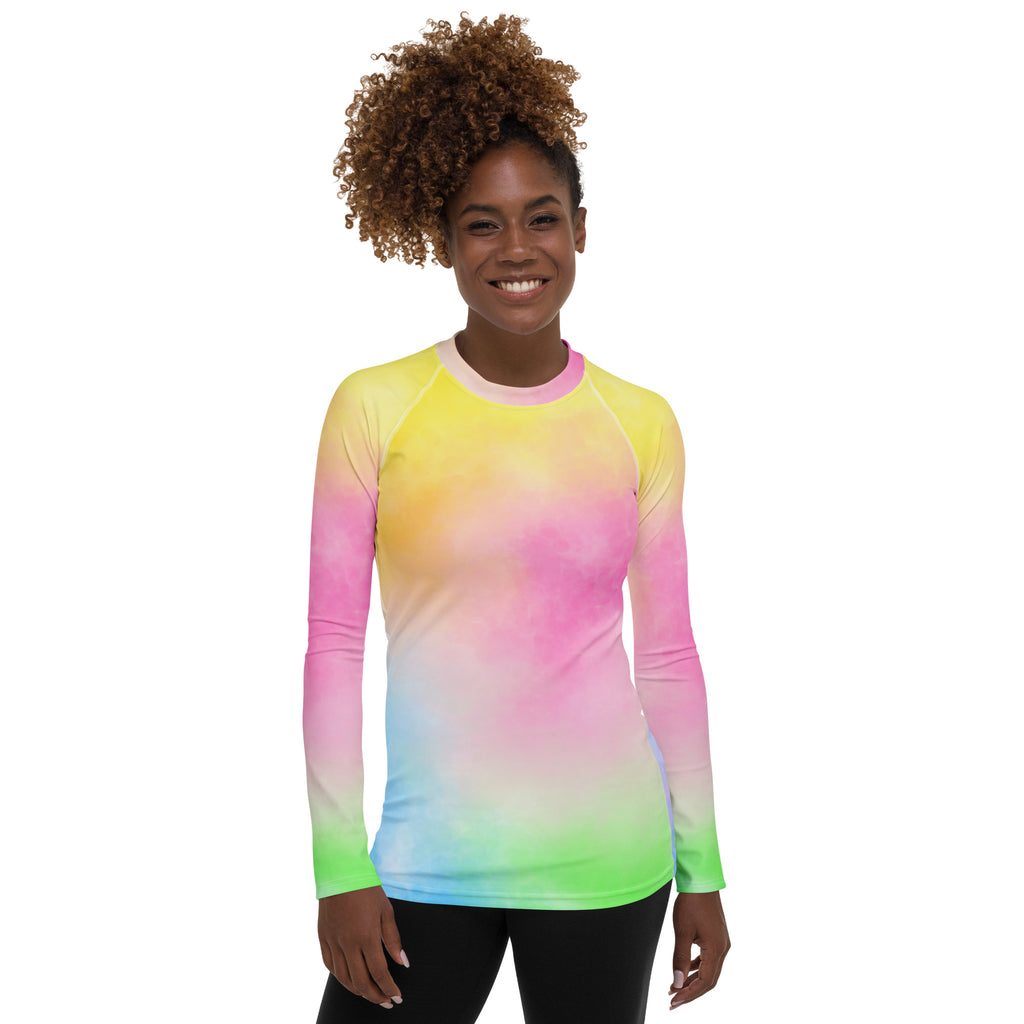 Women's Pastel Rainbow Ombre Tie Dye Long Sleeve Rash Guard Swim Shirt – Buttery Soft, Sun Safe UPF 50+ Protection, Quick Dry & 4-Way Stretch Comfort