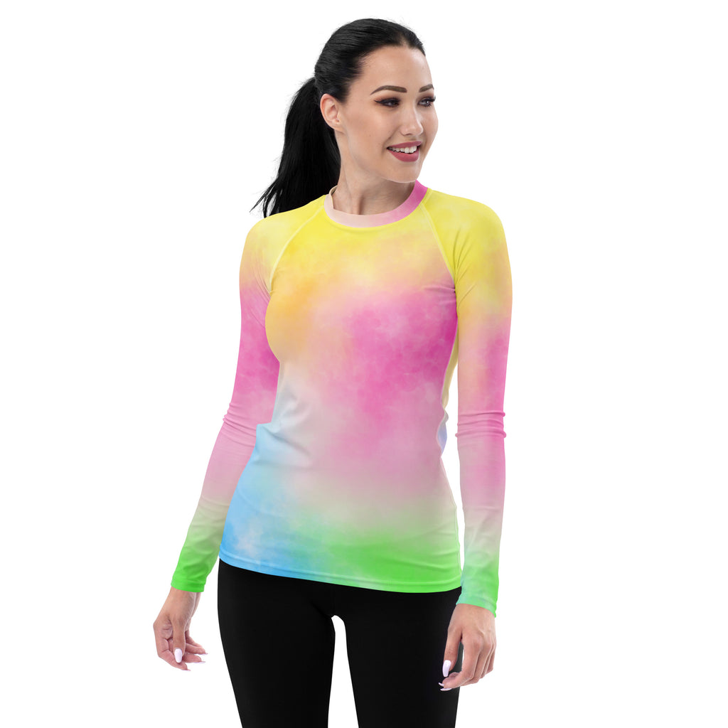 Women's Pastel Rainbow Ombre Tie Dye Long Sleeve Rash Guard Swim Shirt – Buttery Soft, Sun Safe UPF 50+ Protection, Quick Dry & 4-Way Stretch Comfort
