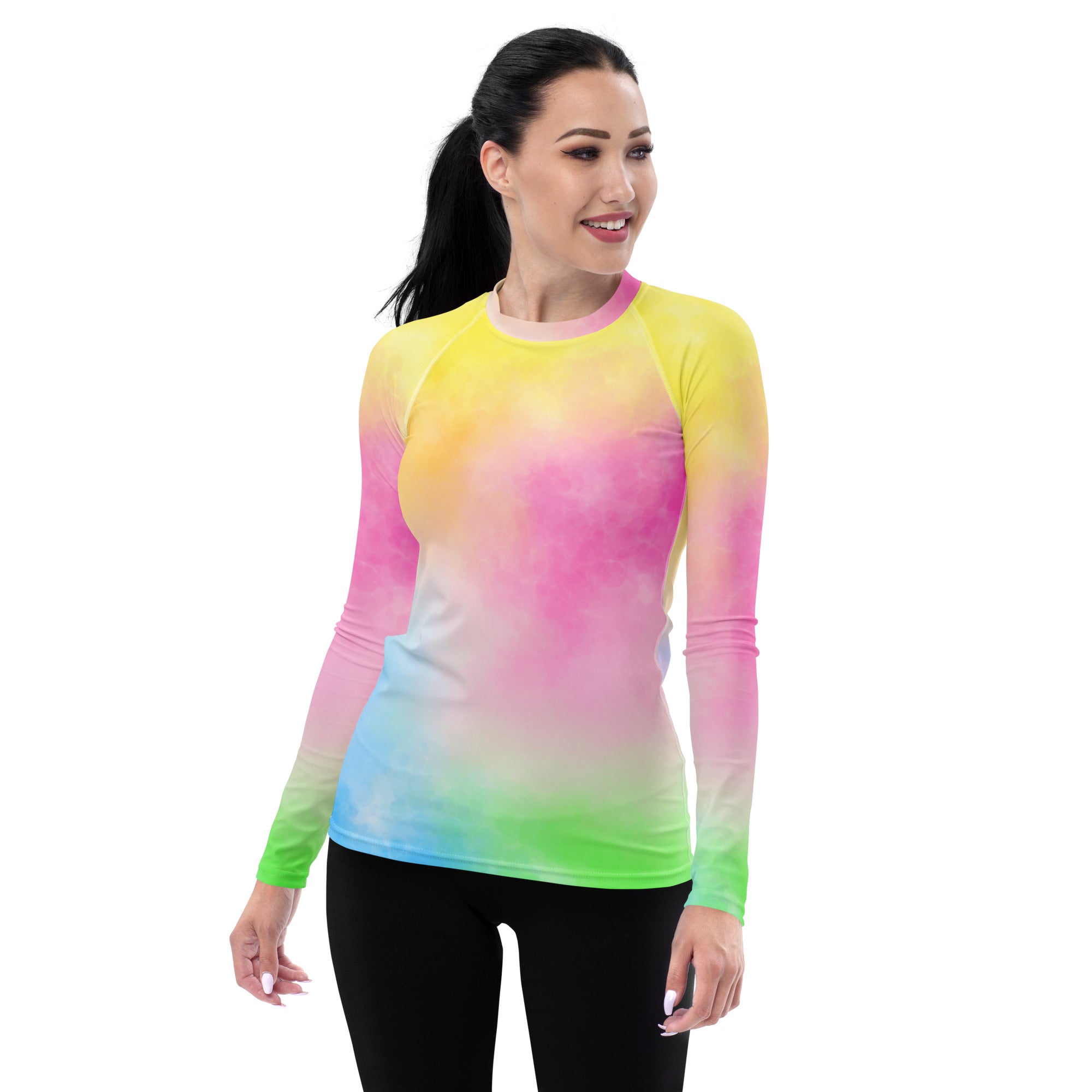 Women's Pastel Rainbow Ombre Tie Dye Long Sleeve Rash Guard Swim Shirt – Buttery Soft, Sun Safe UPF 50+ Protection, Quick Dry & 4-Way Stretch Comfort