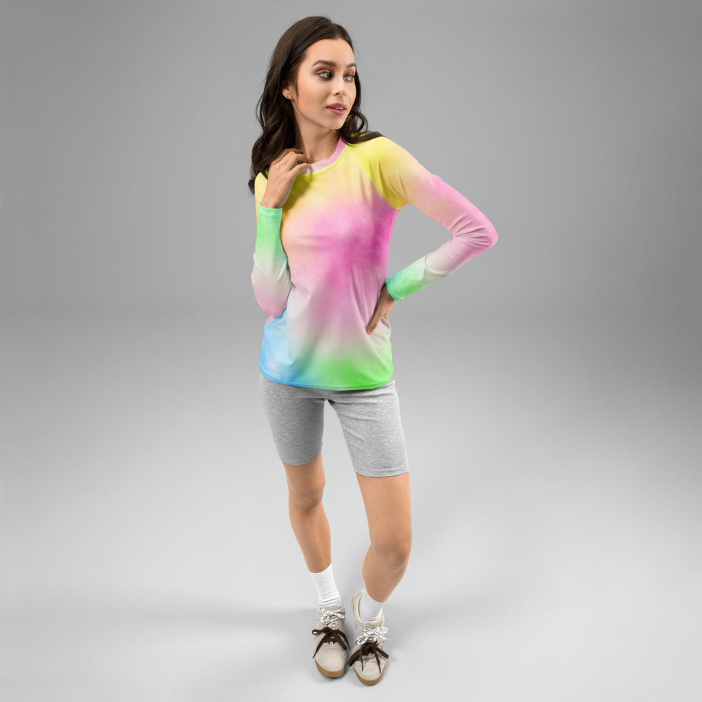 Women's Pastel Rainbow Ombre Tie Dye Long Sleeve Rash Guard Swim Shirt – Buttery Soft, Sun Safe UPF 50+ Protection, Quick Dry & 4-Way Stretch Comfort