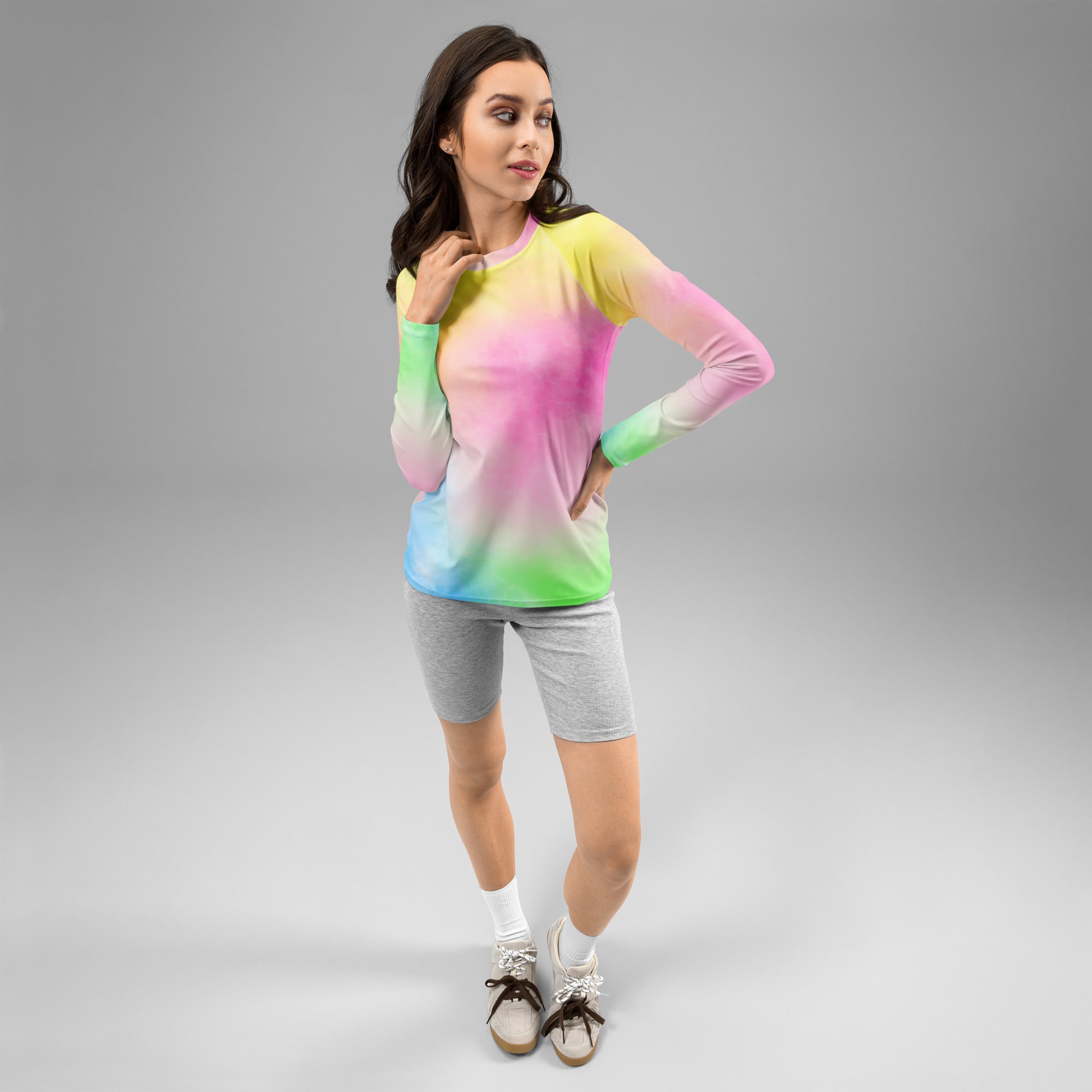 Women's Pastel Rainbow Ombre Tie Dye Long Sleeve Rash Guard Swim Shirt – Buttery Soft, Sun Safe UPF 50+ Protection, Quick Dry & 4-Way Stretch Comfort