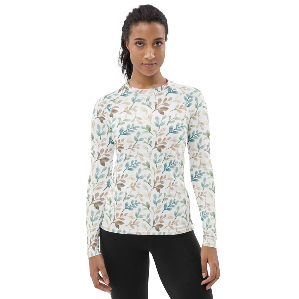 Women's Watercolor Leaf Long Sleeve Rash Guard Swim Shirt – Buttery Soft, Sun Safe UPF 50+ Protection, Quick Dry & 4-Way Stretch Comfort