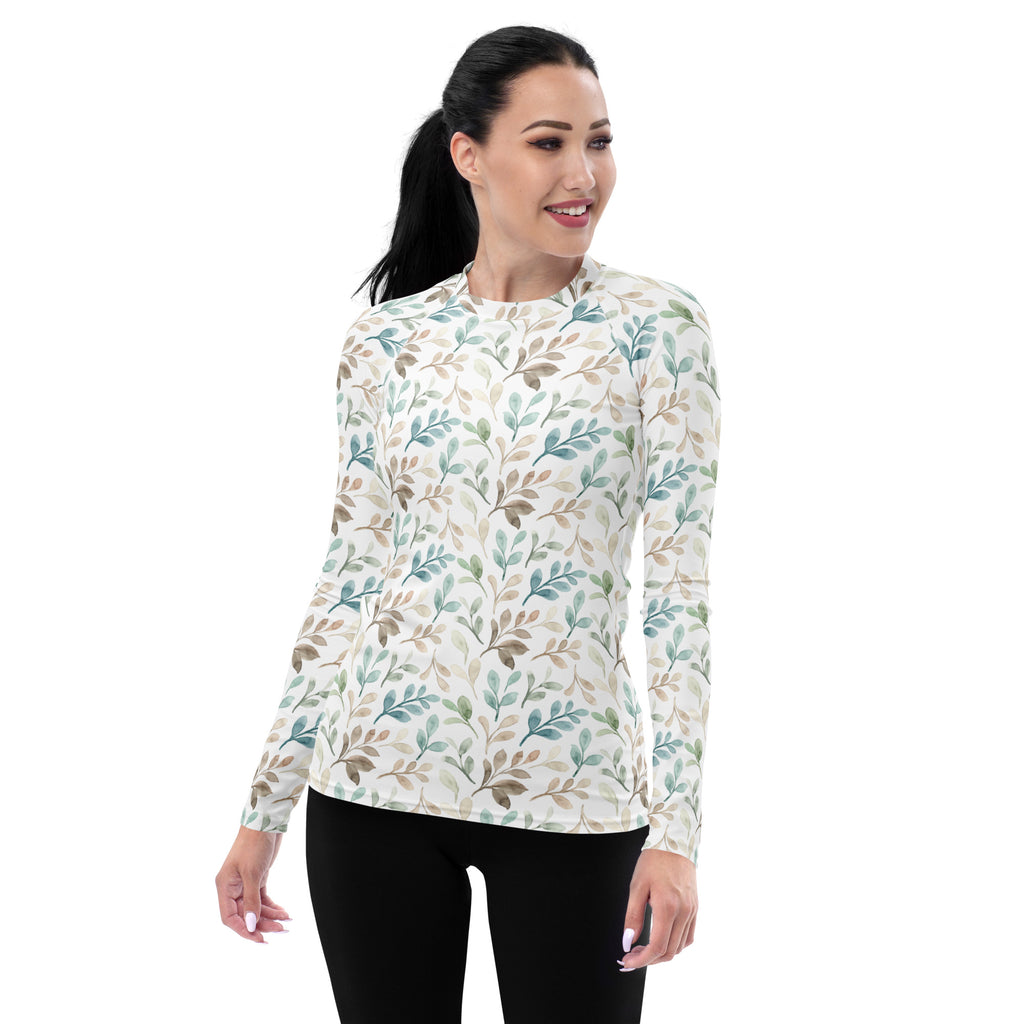 Women's Watercolor Leaf Long Sleeve Rash Guard Swim Shirt – Buttery Soft, Sun Safe UPF 50+ Protection, Quick Dry & 4-Way Stretch Comfort