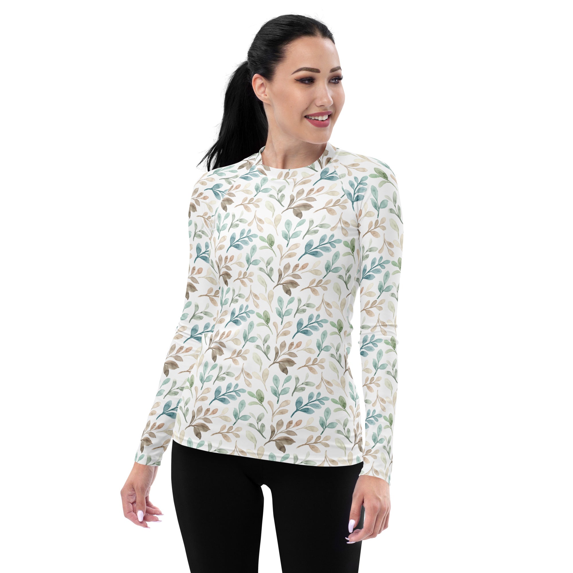 Women's Watercolor Leaf Long Sleeve Rash Guard Swim Shirt – Buttery Soft, Sun Safe UPF 50+ Protection, Quick Dry & 4-Way Stretch Comfort