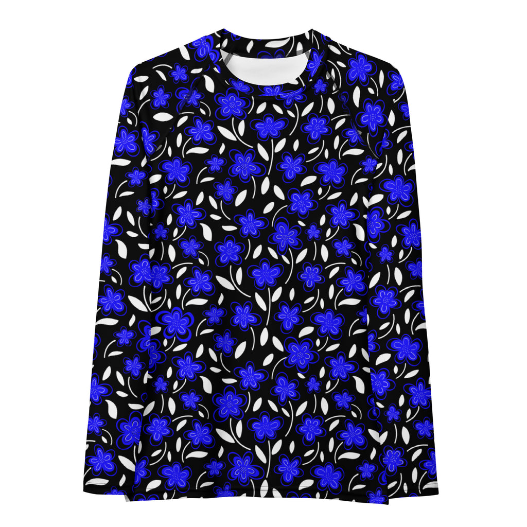 Women's Blue Floral Long Sleeve Rash Guard Swim Shirt – Buttery Soft, Sun Safe UPF 50+ Protection, Quick Dry & 4-Way Stretch Comfort