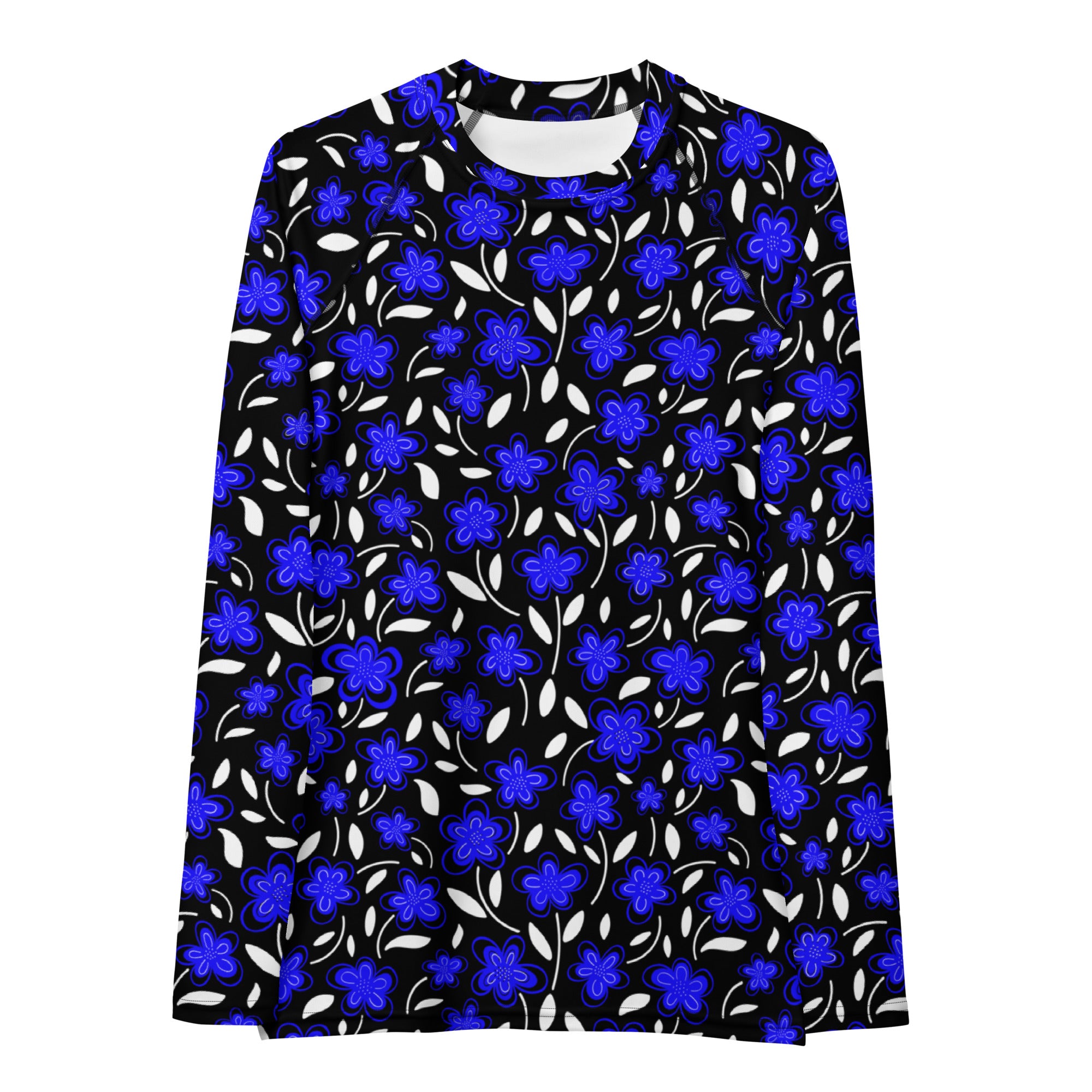 Women's Blue Floral Long Sleeve Rash Guard Swim Shirt – Buttery Soft, Sun Safe UPF 50+ Protection, Quick Dry & 4-Way Stretch Comfort