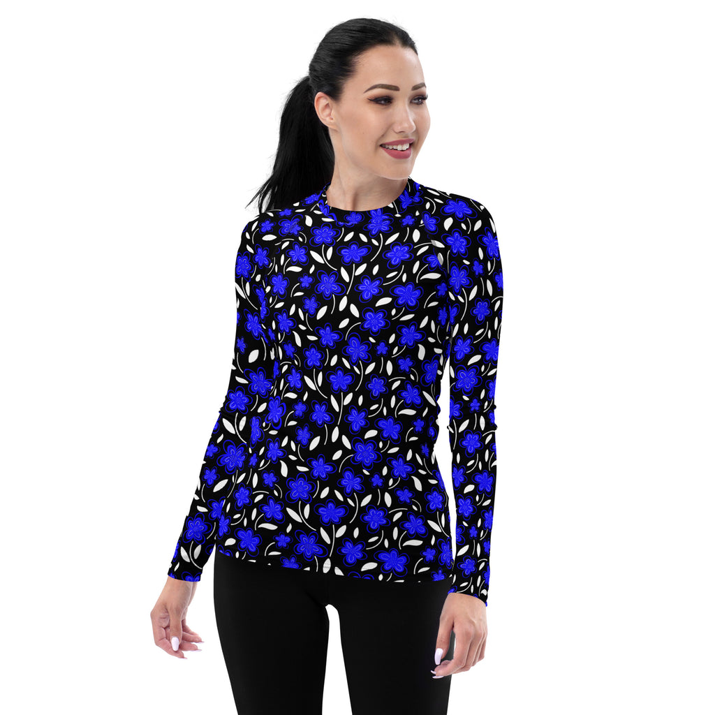 Women's Blue Floral Long Sleeve Rash Guard Swim Shirt – Buttery Soft, Sun Safe UPF 50+ Protection, Quick Dry & 4-Way Stretch Comfort