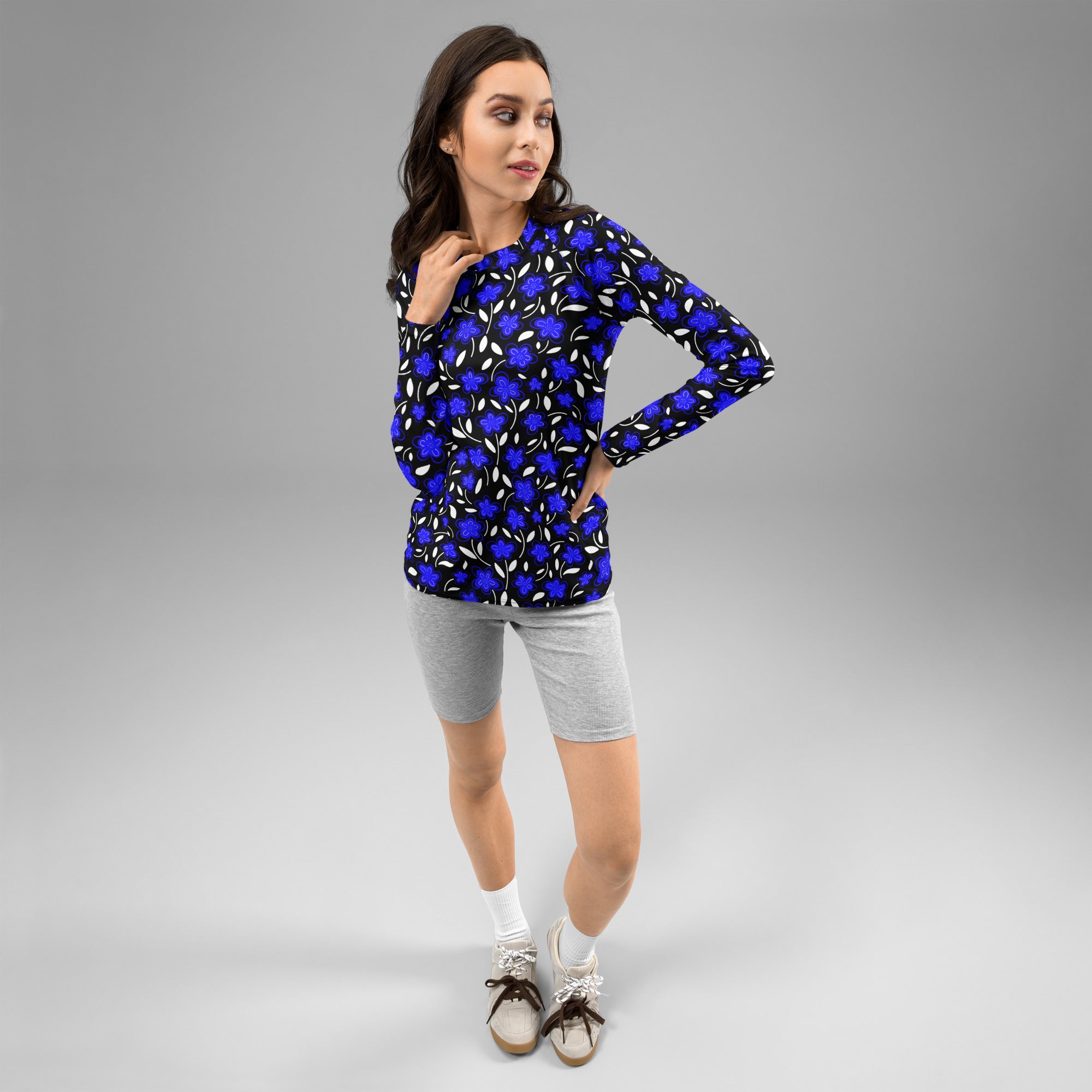 Women's Blue Floral Long Sleeve Rash Guard Swim Shirt – Buttery Soft, Sun Safe UPF 50+ Protection, Quick Dry & 4-Way Stretch Comfort