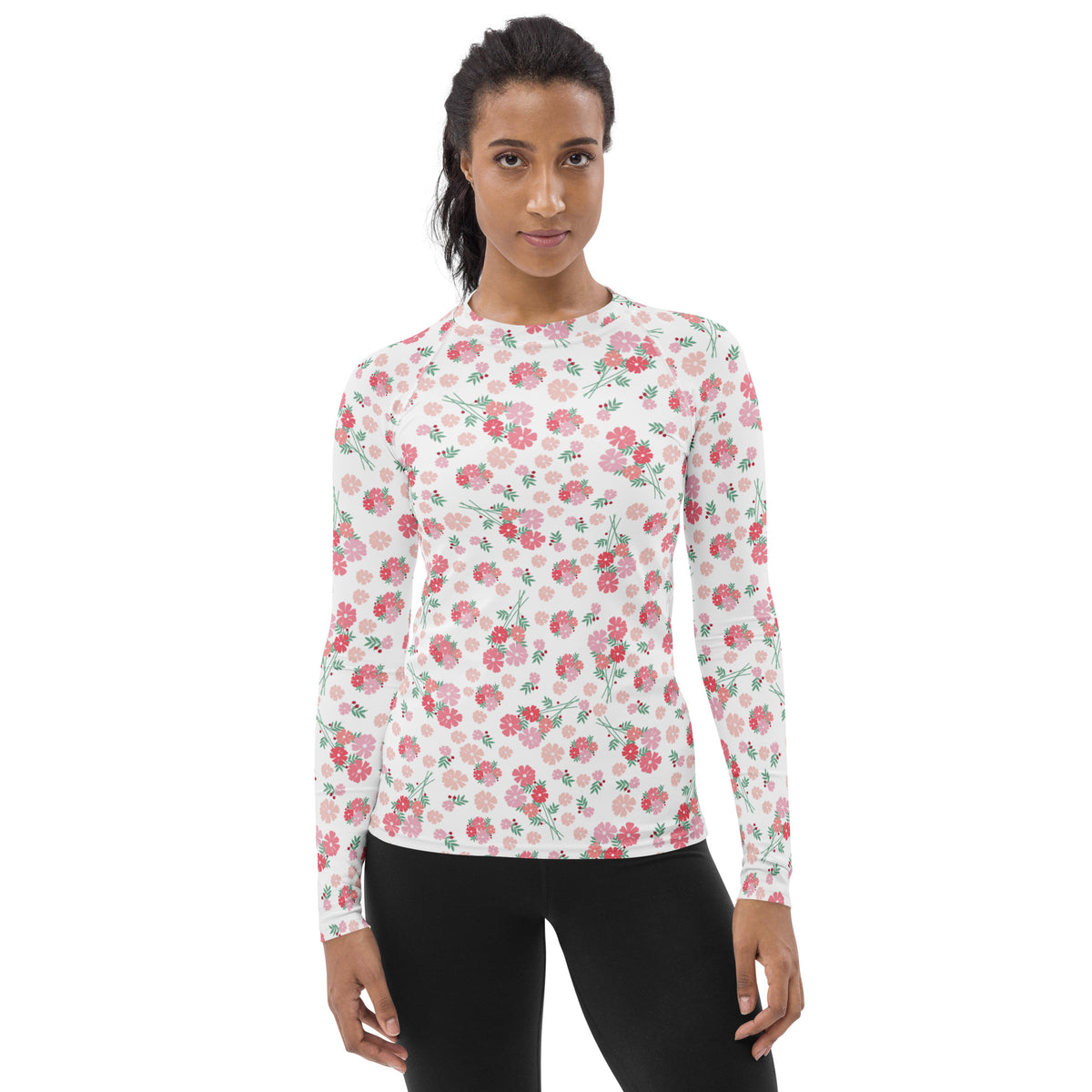 Women's Pink Botanical Long Sleeve Rash Guard Swim Shirt – Buttery Soft, Sun Safe UPF 50+ Protection, Quick Dry & 4-Way Stretch Comfort