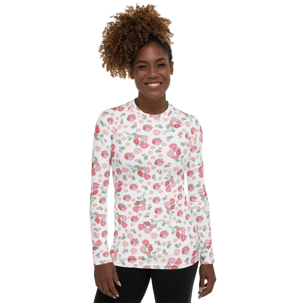 Women's Pink Wildflower Long Sleeve Rash Guard Swim Shirt – Buttery Soft, Sun Safe UPF 50+ Protection, Quick Dry & 4-Way Stretch Comfort