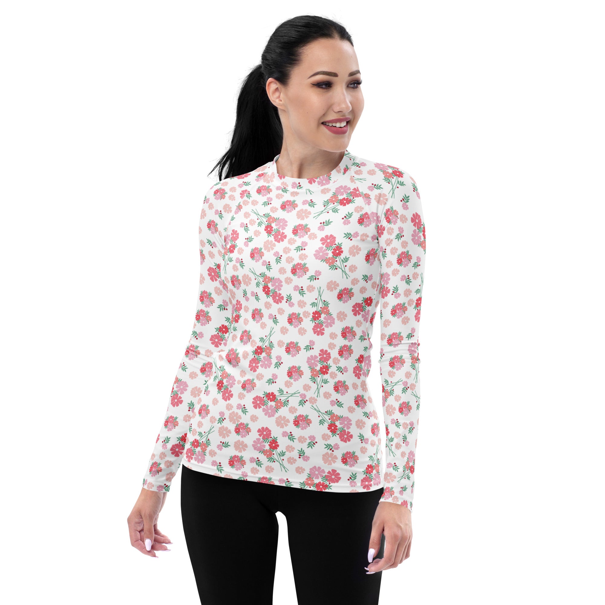Women's Pink Botanical Long Sleeve Rash Guard Swim Shirt – Buttery Soft, Sun Safe UPF 50+ Protection, Quick Dry & 4-Way Stretch Comfort
