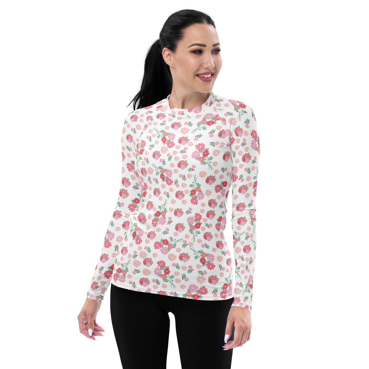 Women's Pink Wildflower Long Sleeve Rash Guard Swim Shirt – Buttery Soft, Sun Safe UPF 50+ Protection, Quick Dry & 4-Way Stretch Comfort