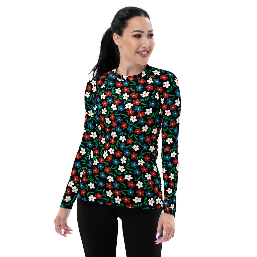 Women's Black Red & Teal Long Sleeve Rash Guard Swim Shirt – Buttery Soft, Sun Safe UPF 50+ Protection, Quick Dry & 4-Way Stretch Comfort