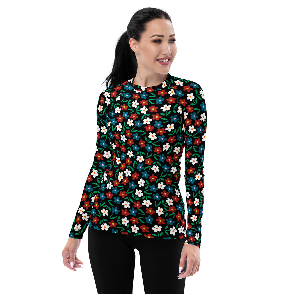 Women's Black Red & Teal Long Sleeve Rash Guard Swim Shirt – Buttery Soft, Sun Safe UPF 50+ Protection, Quick Dry & 4-Way Stretch Comfort
