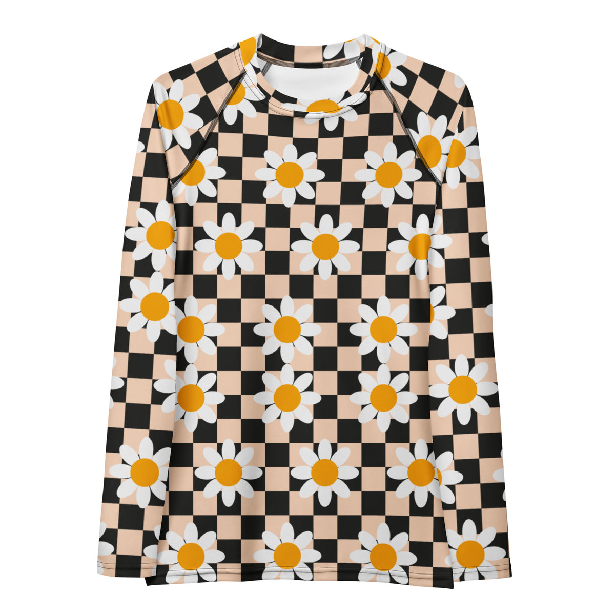 Women's Daisy Checkerboard Long Sleeve Rash Guard Swim Shirt – Buttery Soft, Sun Safe UPF 50+ Protection, Quick Dry & 4-Way Stretch Comfort